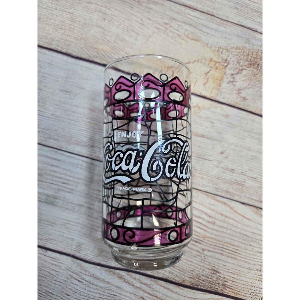 Coke Glass Tumbler Coca Cola Stained Glass Design Hardees Promotion Collectible‎